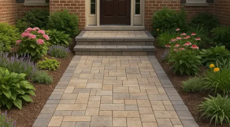 Luxury paver entrance to a front door